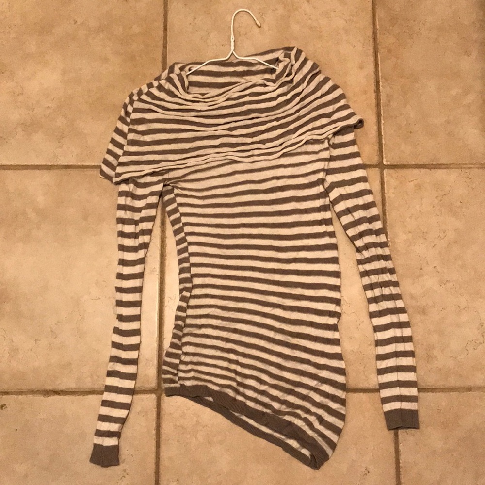 Ivory/Beige Striped Off-the-Shoulder Sweater